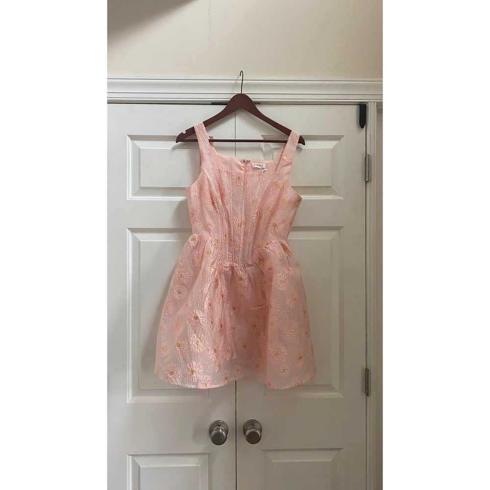 Storia Mini Dress Women L Pink Floral Corset Gold Coquette Balletcore Glinda